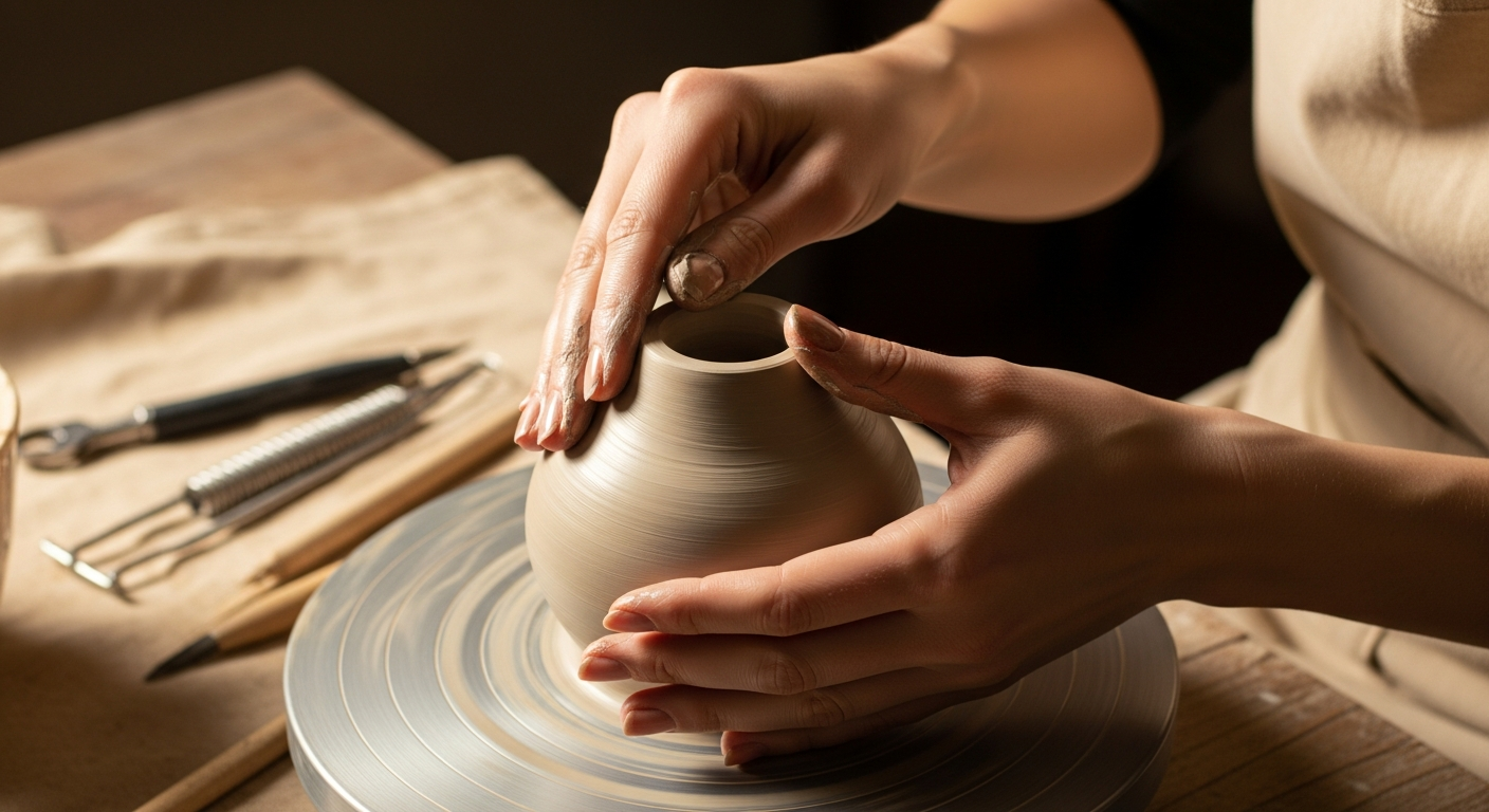Руки, работающие с глиной